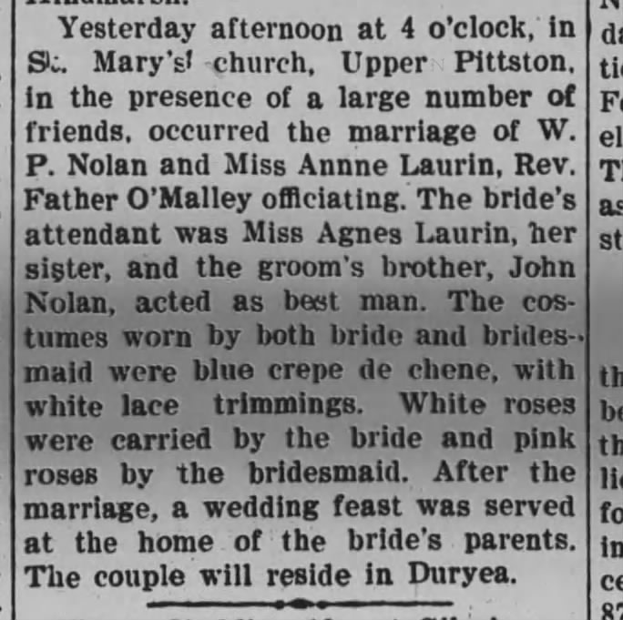 Anna Marriage Notice - Pittston Gazette 2/18/1903