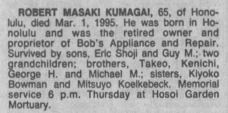 Robert Masaki Kumagai, 65, obituary