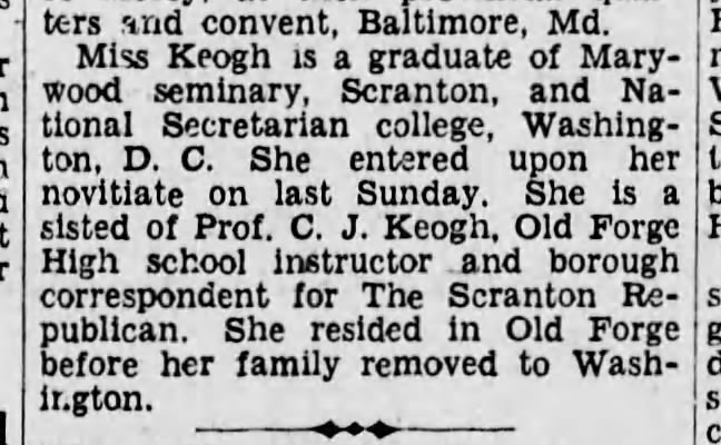 Gertrude Keogh becomes a nun.