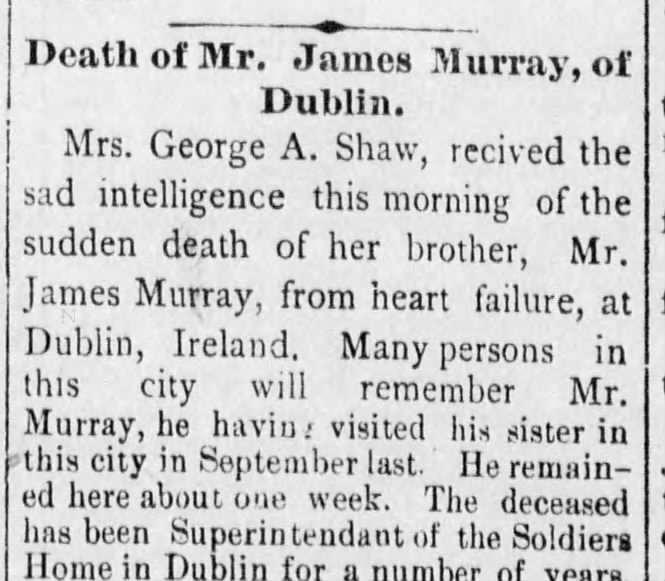 Death of brother of Mrs G A Shaw