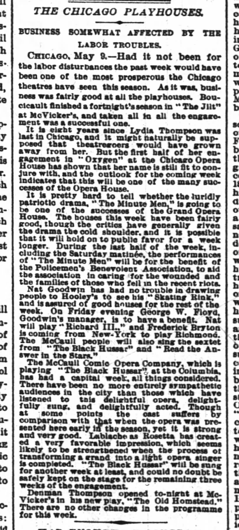 The Black Hussar in Chicago 1886 NY Times 10 May 1886