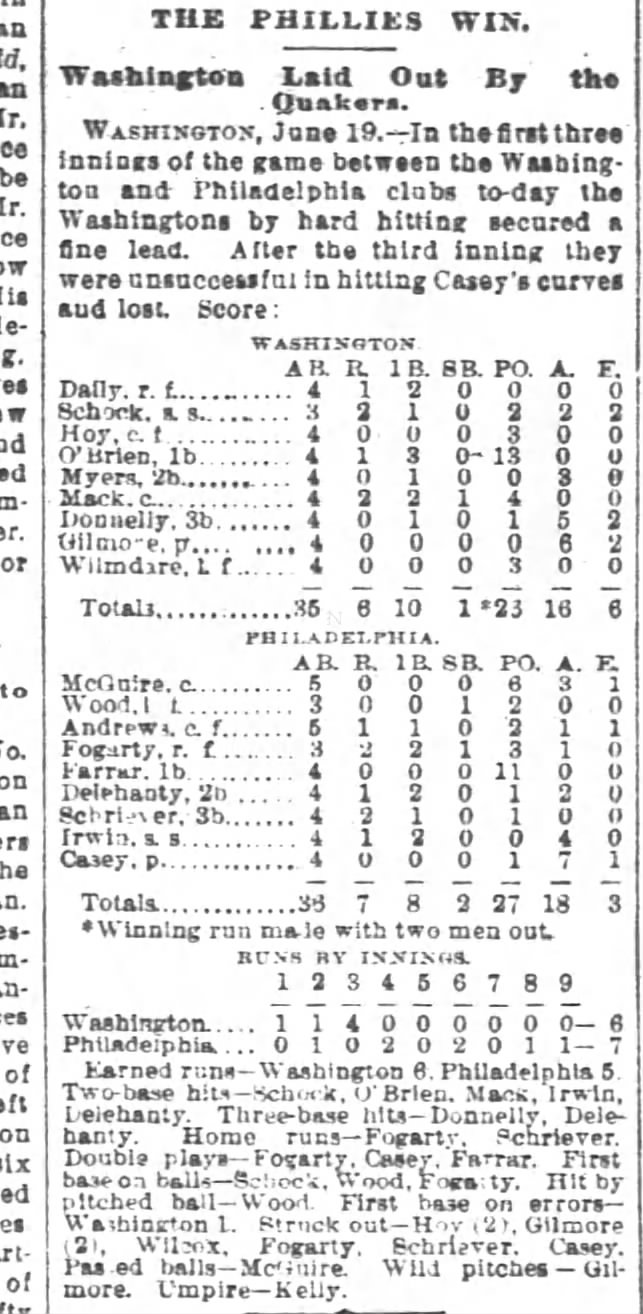 Philadelphia game 1888 in SF Chronicle 20 June 1888