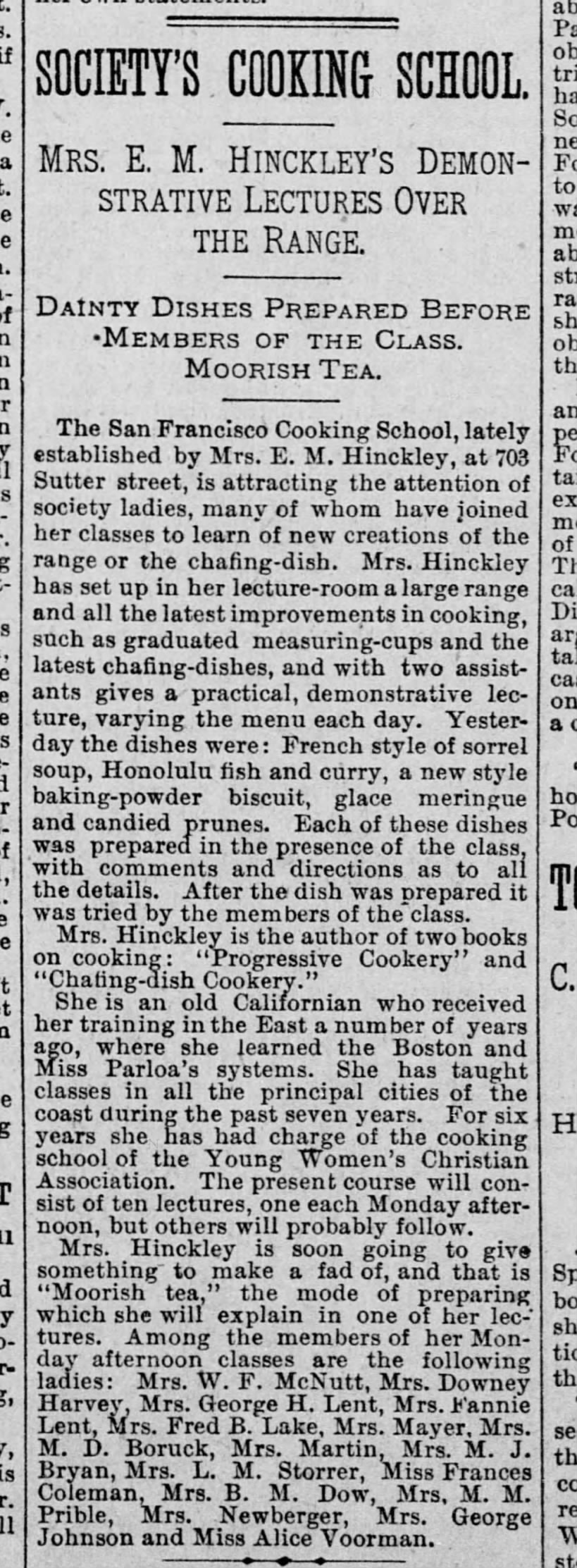 :Society's Cooking School"  Monday afternoon cooking classes SF Call 26 Mar 1895