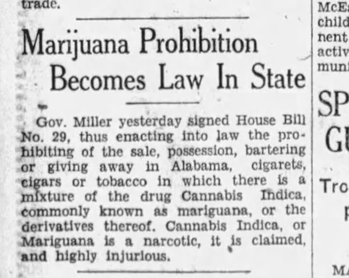1931 Alabama marijuana prohibition becomes law