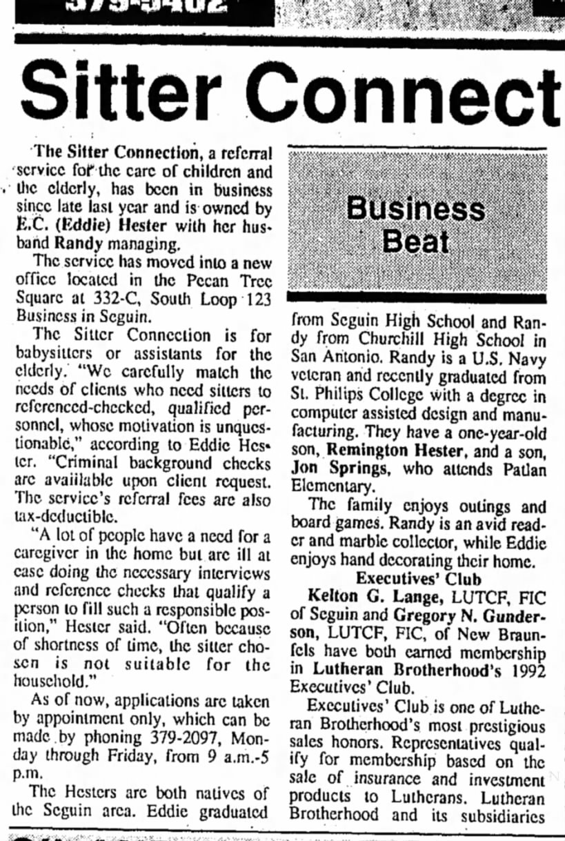 Business Beat - Seguin Gazette - 14 Mar 1993 - Randy & Eddie Hester