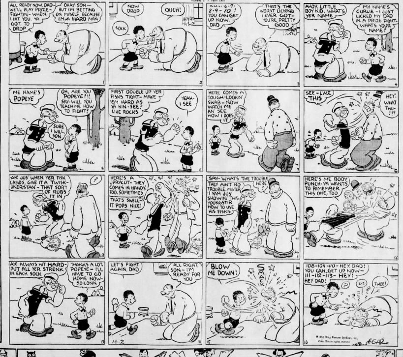 Popeye teaches boy prize fighting