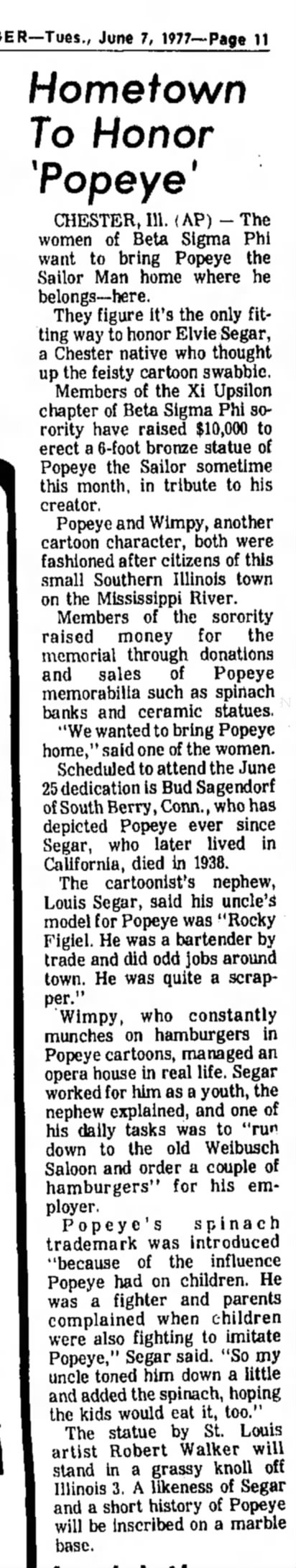 Popeye statue to be erected