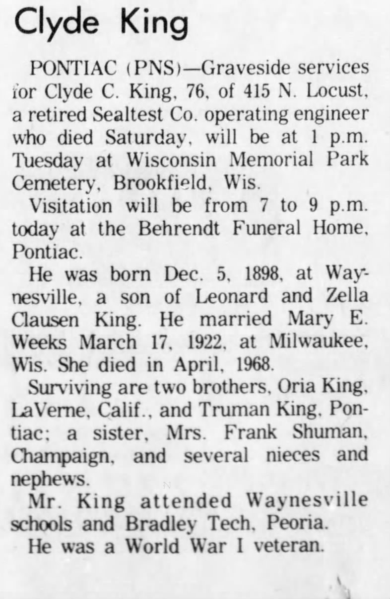 Obituary for Clyde C. King (Aged 76)