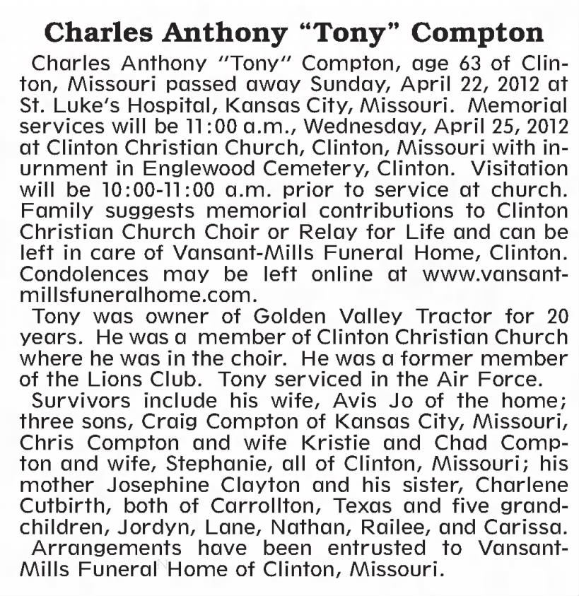 Charles Anthony 'Tony' Compton Obituary