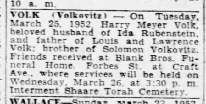 Harry Volk's Obituary
Pittsburgh Press