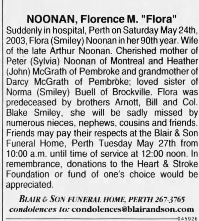 Obituary for Florence M. NOONAN (Aged 90)