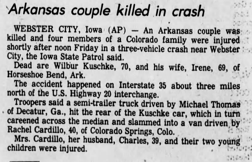 Wilbur and Irene Kuschke Killed in automobile crash