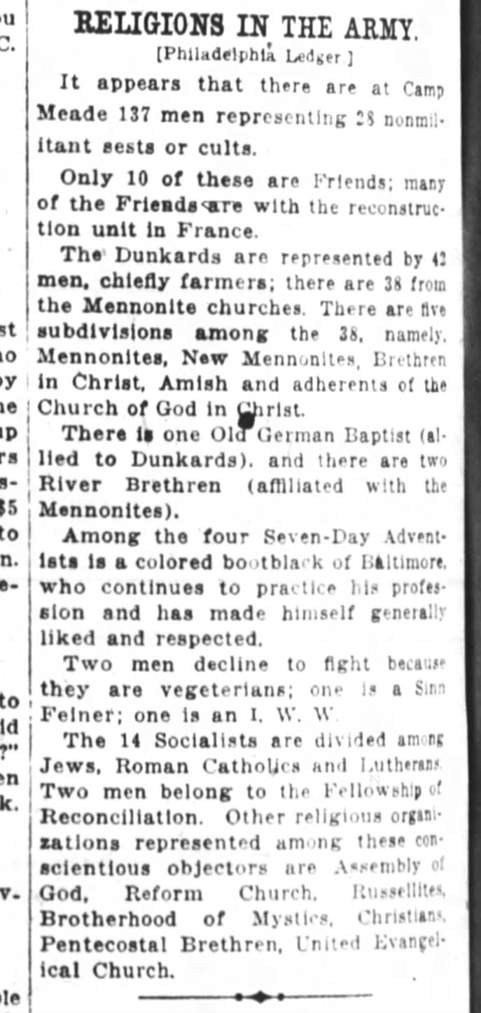 Religions in the Army, Cincinnati Enquirer 20 Feb 1918, p6