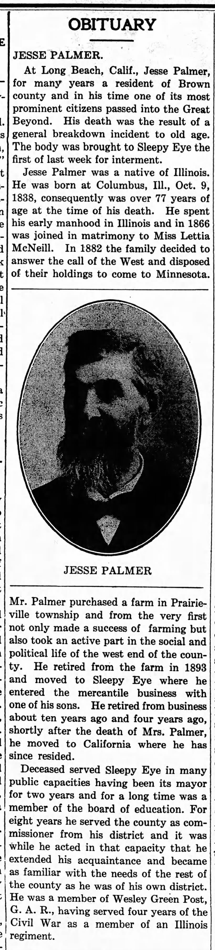 Jesse Palmer Obituary Primary