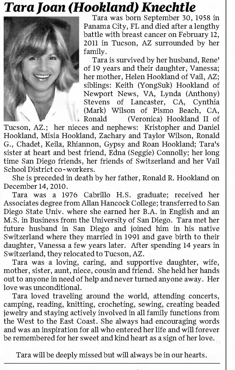 Obituary for Tara, 1958-2010