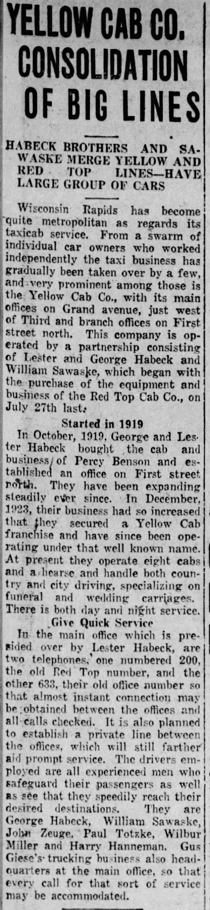 Lester and George Habeck's taxi venture 1925.