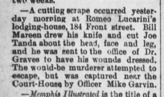 LUCARINI,Romeo Memphis Daily Appeal, 03 Feb 1886, p8 Lodging House
