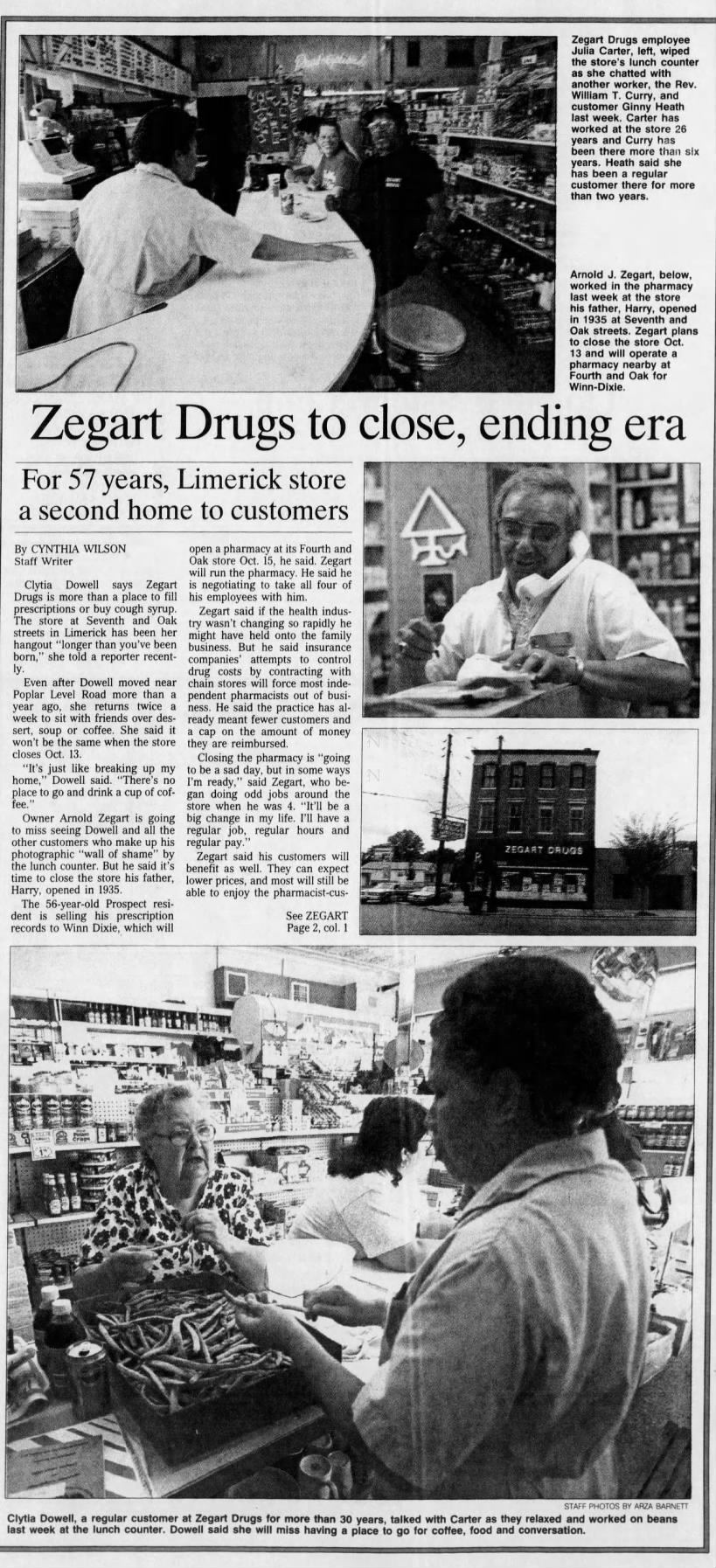 Zegart Drugs to close ending era 1992