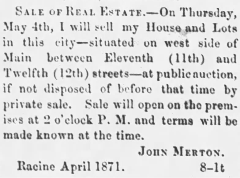 John Merton notice of house sale