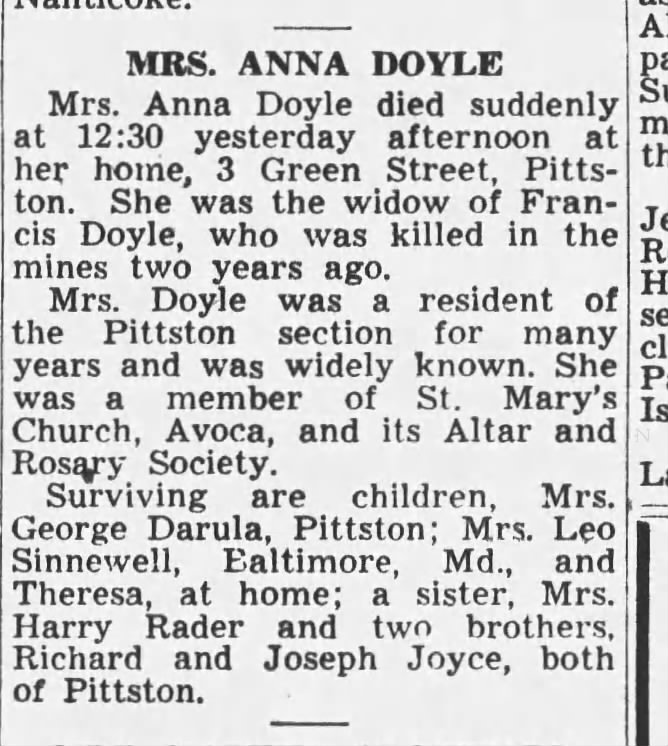 Obituary: Anna (Joyce) Doyle
