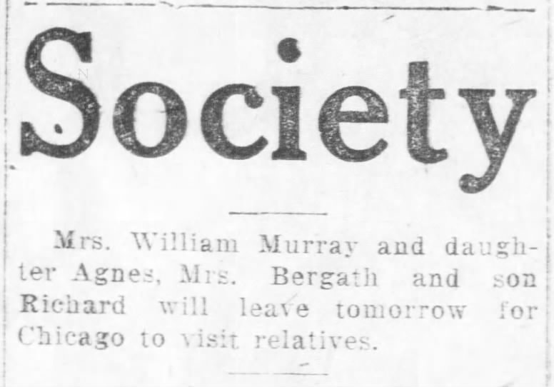 Murrays and Bergaths to visit relatives in Chicago 1919