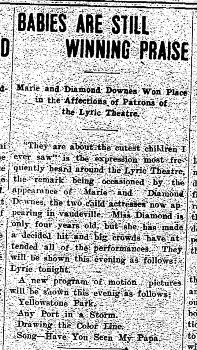 Little Downes Sisters, Praise at Lyric Theatre 1909