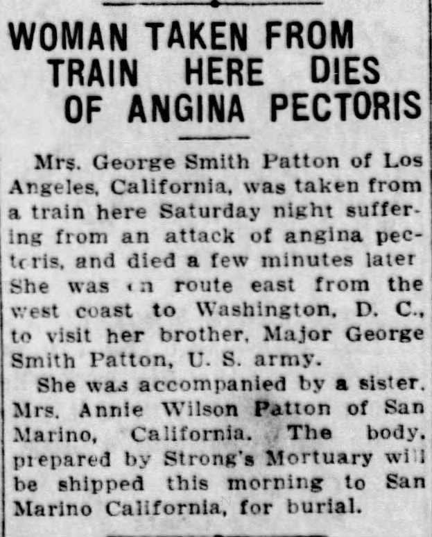 George Pattons Mother Died (7 Oct 1928)