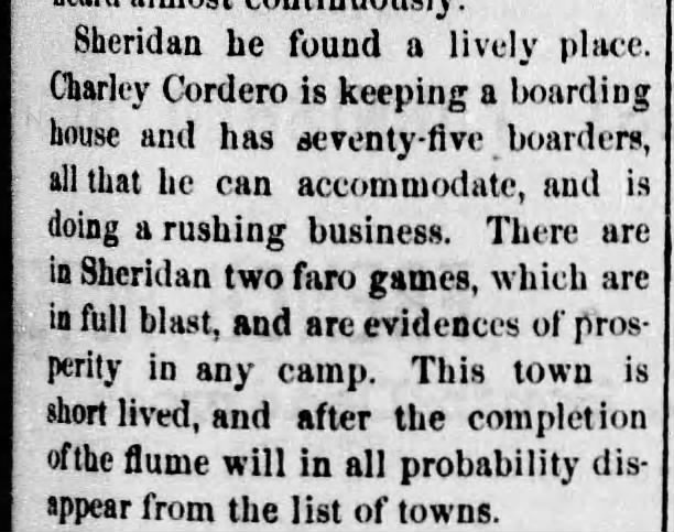 Malachi Cordeiro-Charley Cordero has a boarding house in Sheridan South Dakota May 25, 1880