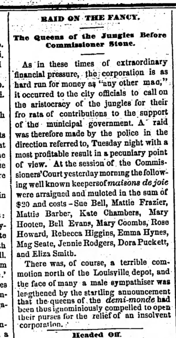 Rebecca Higgines, Jennie Rodgers, madams, etc- raid in 1868