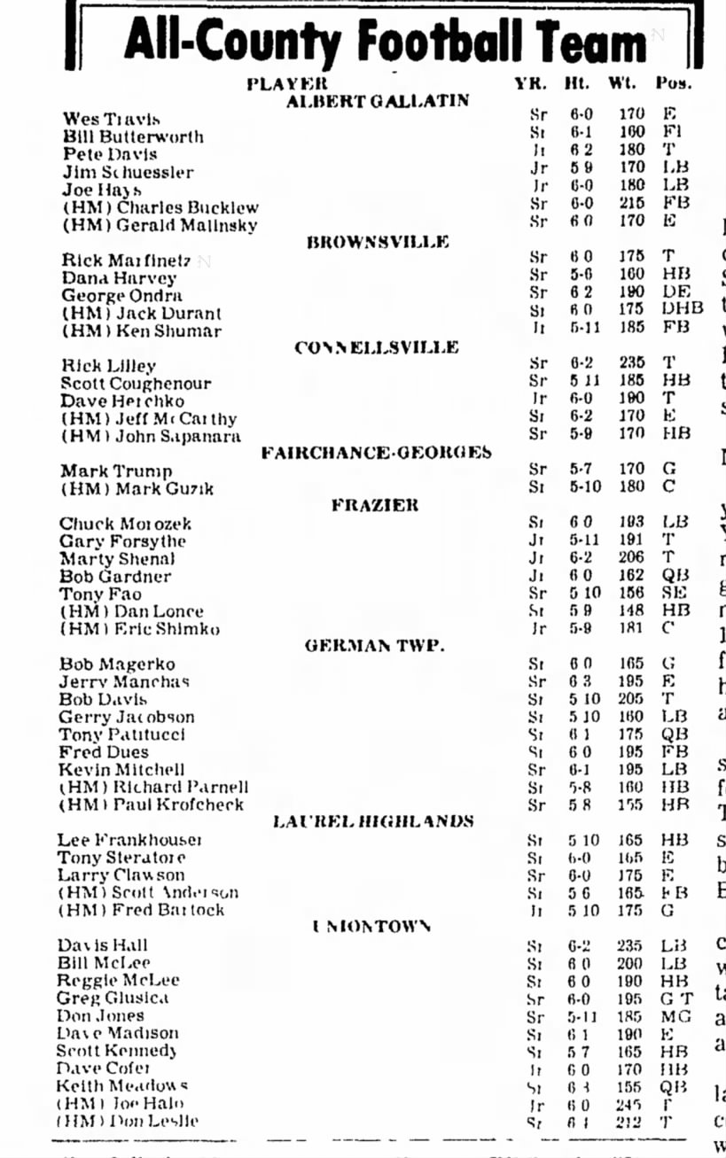 daily courier 12.11.75 all county football team roster dave madison uniontown