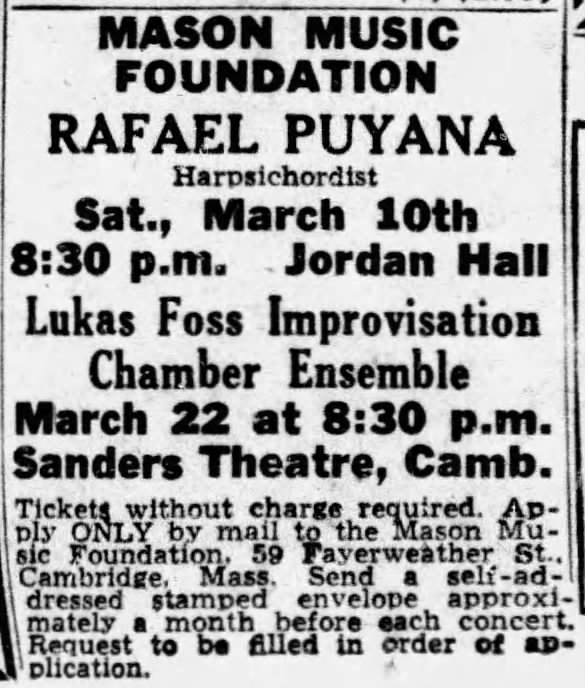 Foss ICE 22 March 1962 Jordan Hall