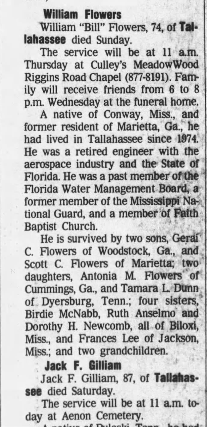 Obituary for William Flowers