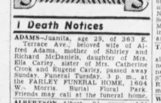 Obituary from The Indidanapolis Star - June 25, 1951