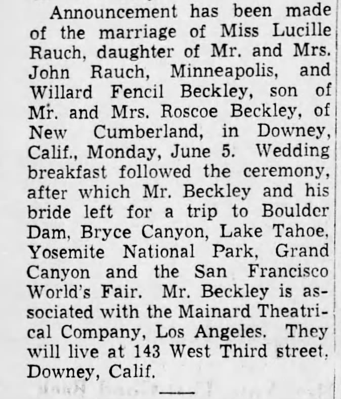 Willard F. Beckley and Lucille Rauch wedding