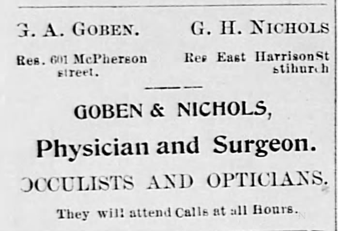 George H. Nichols, Dr. 
Kirksville Weekly Graphic
5 Jul 1895