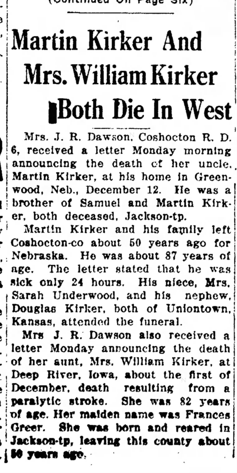 Dawson, Kirker deaths
