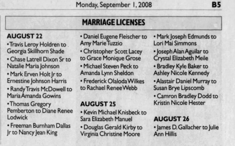 Dallas-King Marriage Licenses