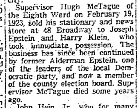 Info about Papa McTague's father selling his business in 1923