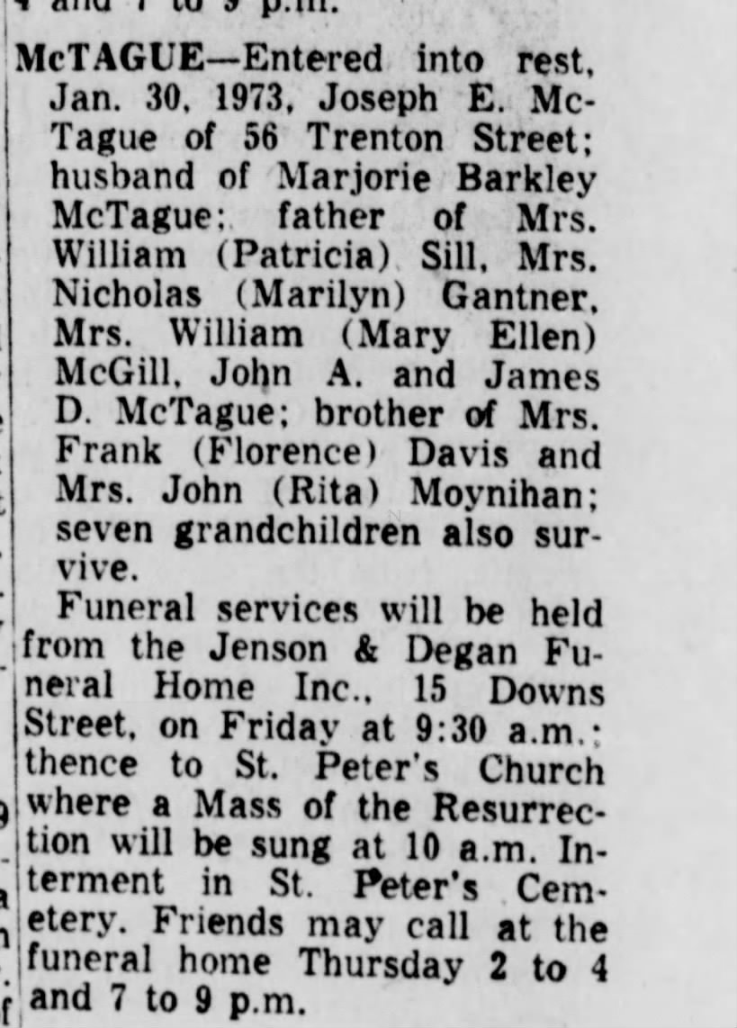 Papa McTague Funeral announcement