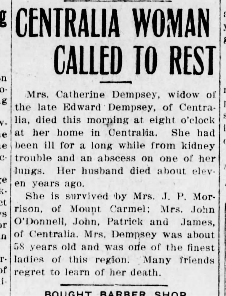 Mrs. Catherine Dempsey Death