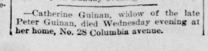 Catherine Guinan death may 21 1896