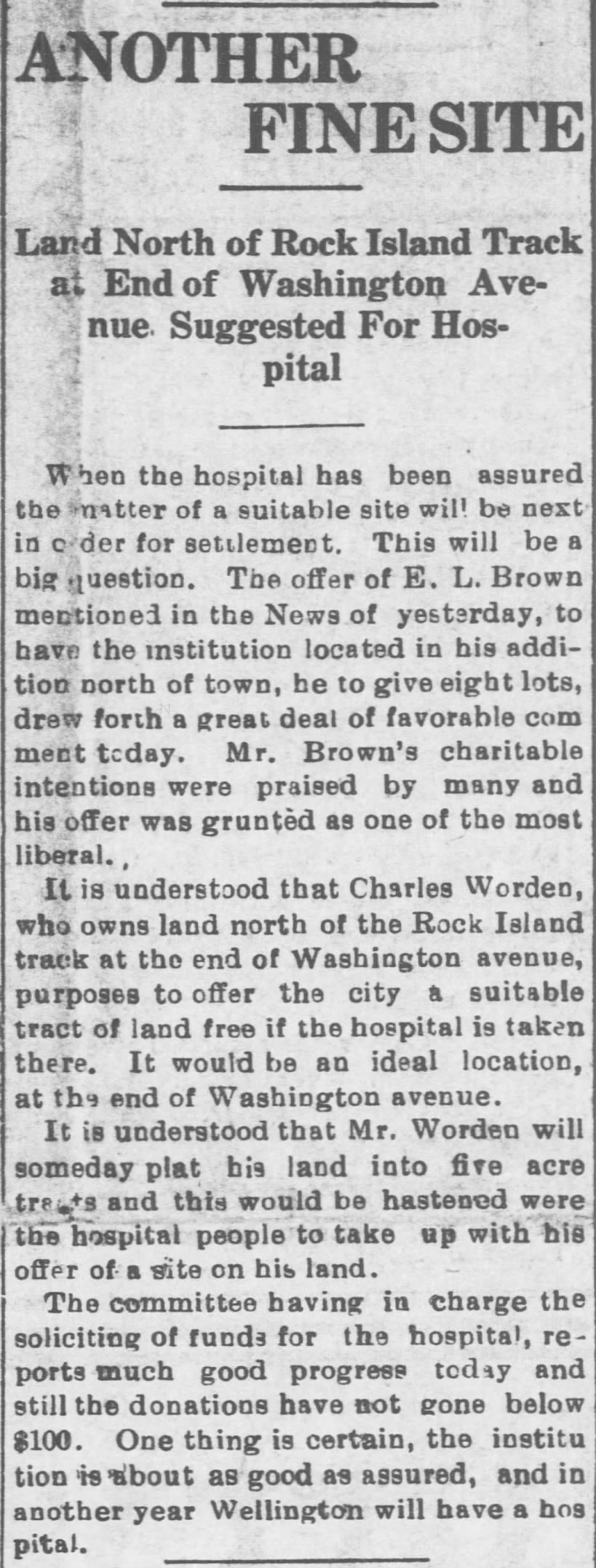 Charles Worden offers land for Wellington hospital
