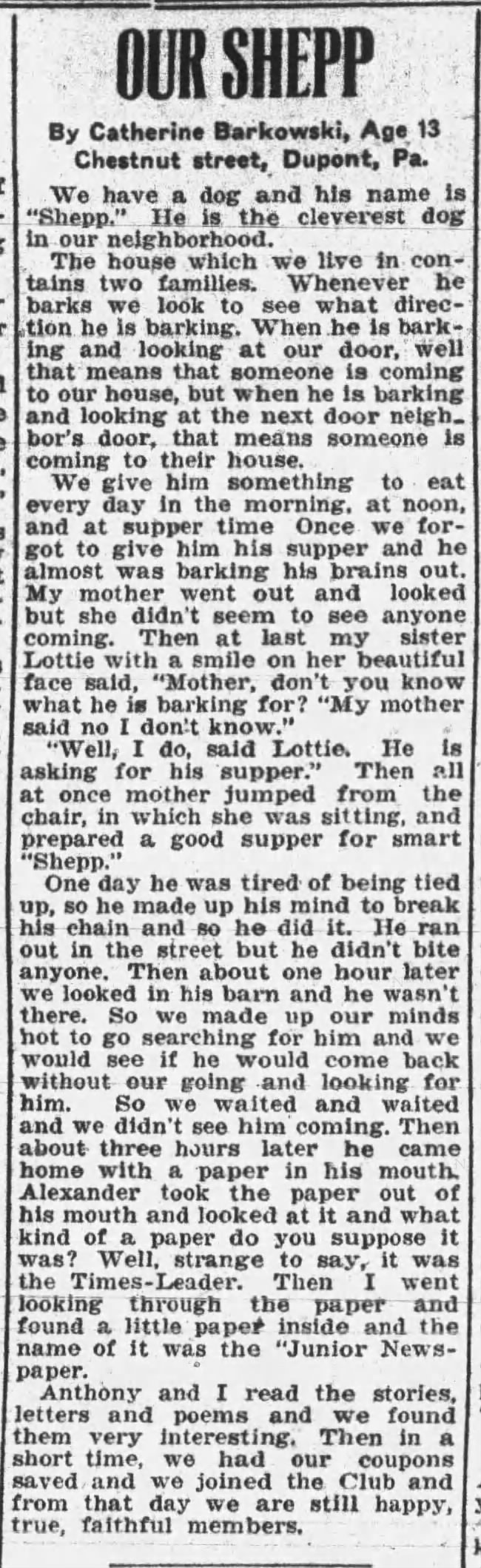 Wilkes Barre Times Junior Newspaper 21 Apr 1928
Kay