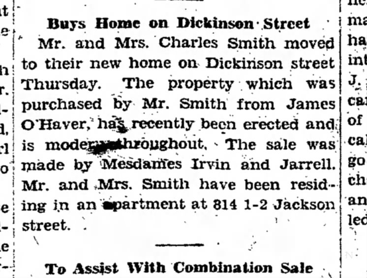 sold home on Dickinson St 12/2'1927