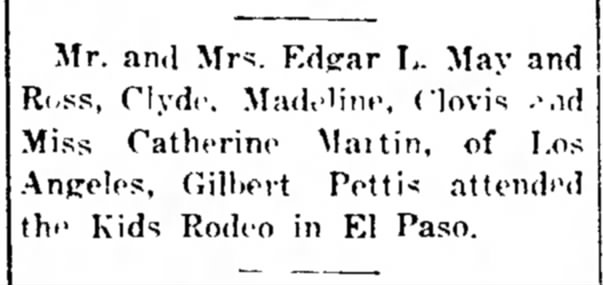 M/M Edgar L May family (Ross, Clyde, Madeline, Clovis) attend Kids Rodeo in El Paso  Sep 1947