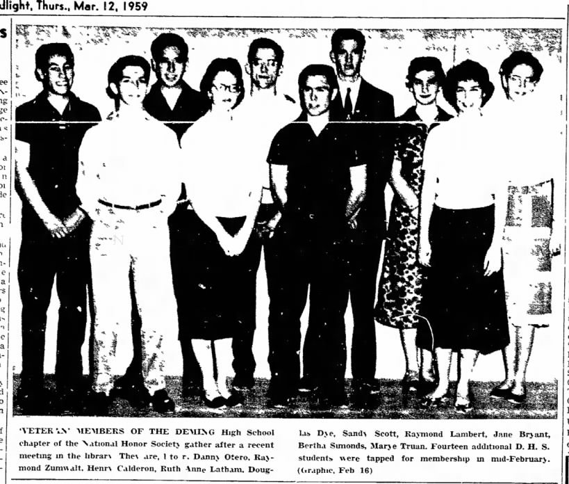 Veteran members of DHS National Honor Society March 1959