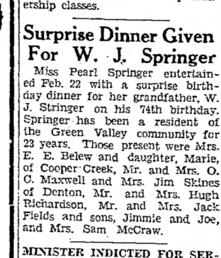 W.J.Springer surprise dinner 23 Feb 1934.