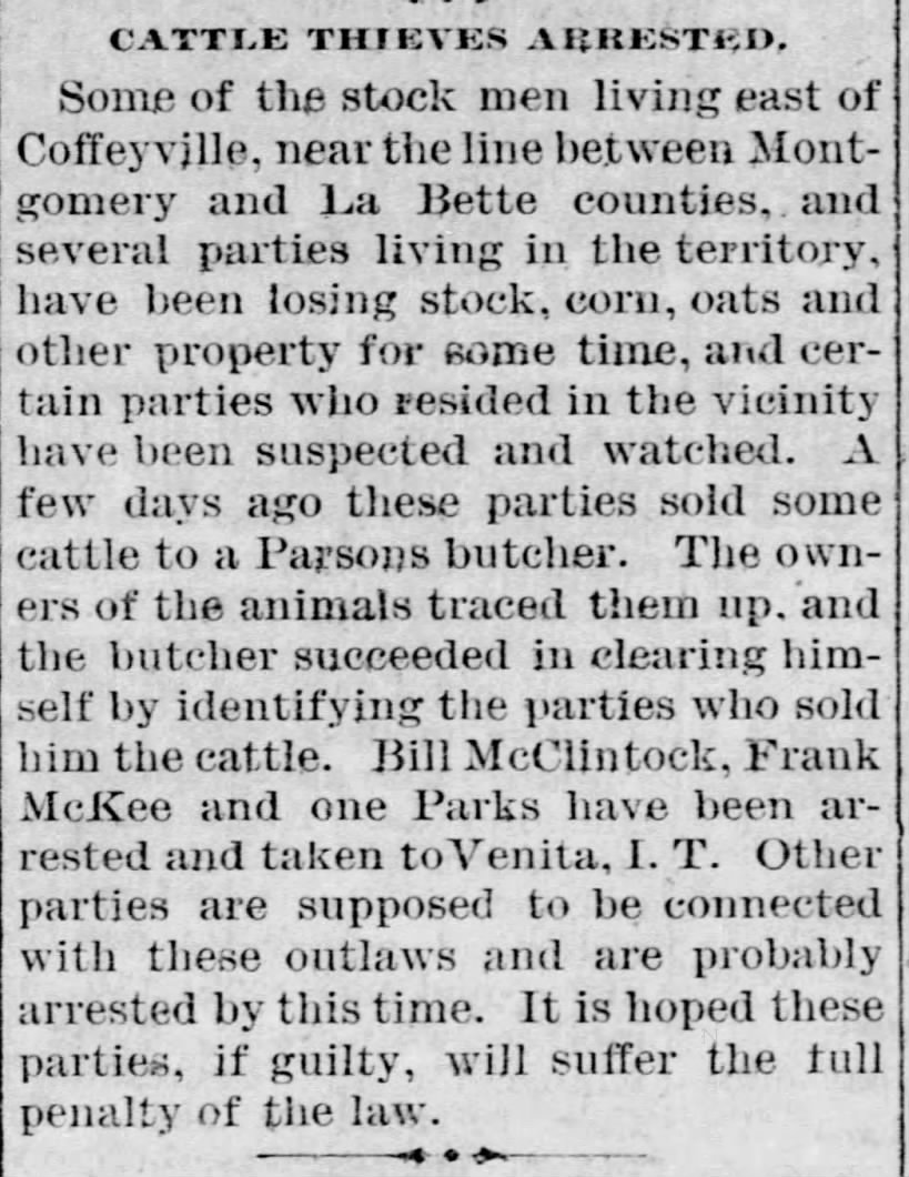 Cattle thieves arrested - Bill McClintock, Frank McKee, Parks