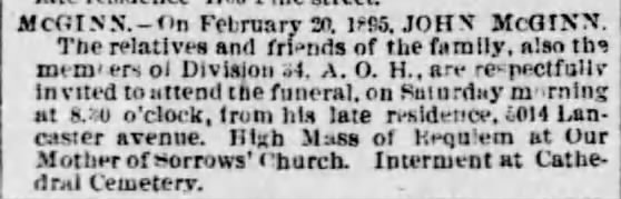 Death - John McGinn - The Times - Phila. PA, February 23, 1895, pg 5