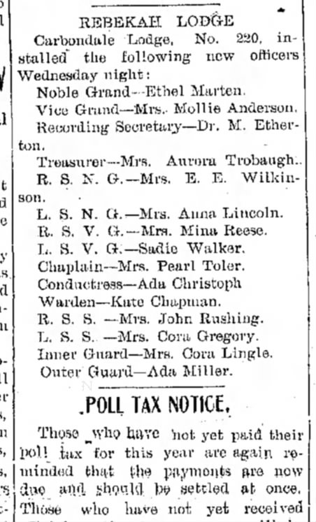Anna Lincoln Rebekah lodge
Daily Free Press
11 July 1907, p 2